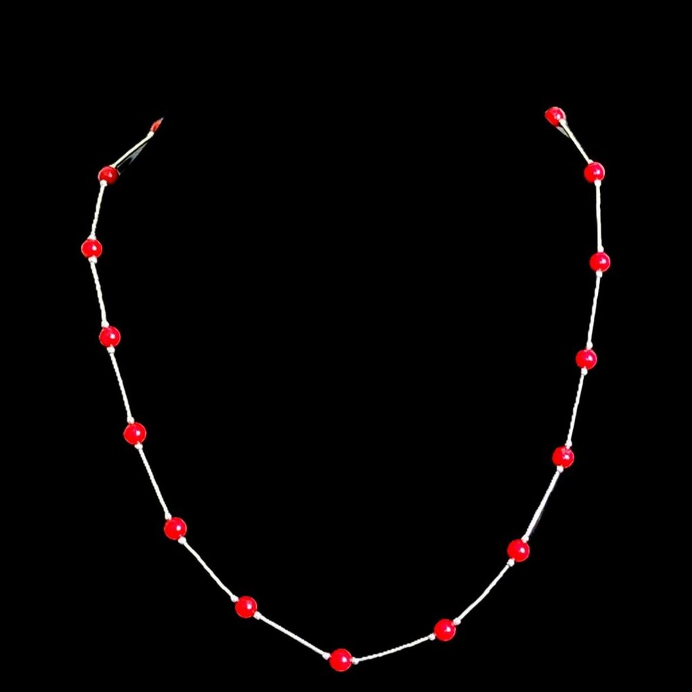 Sterling Liquid Silver and Coral Southwestern Necklace Boho